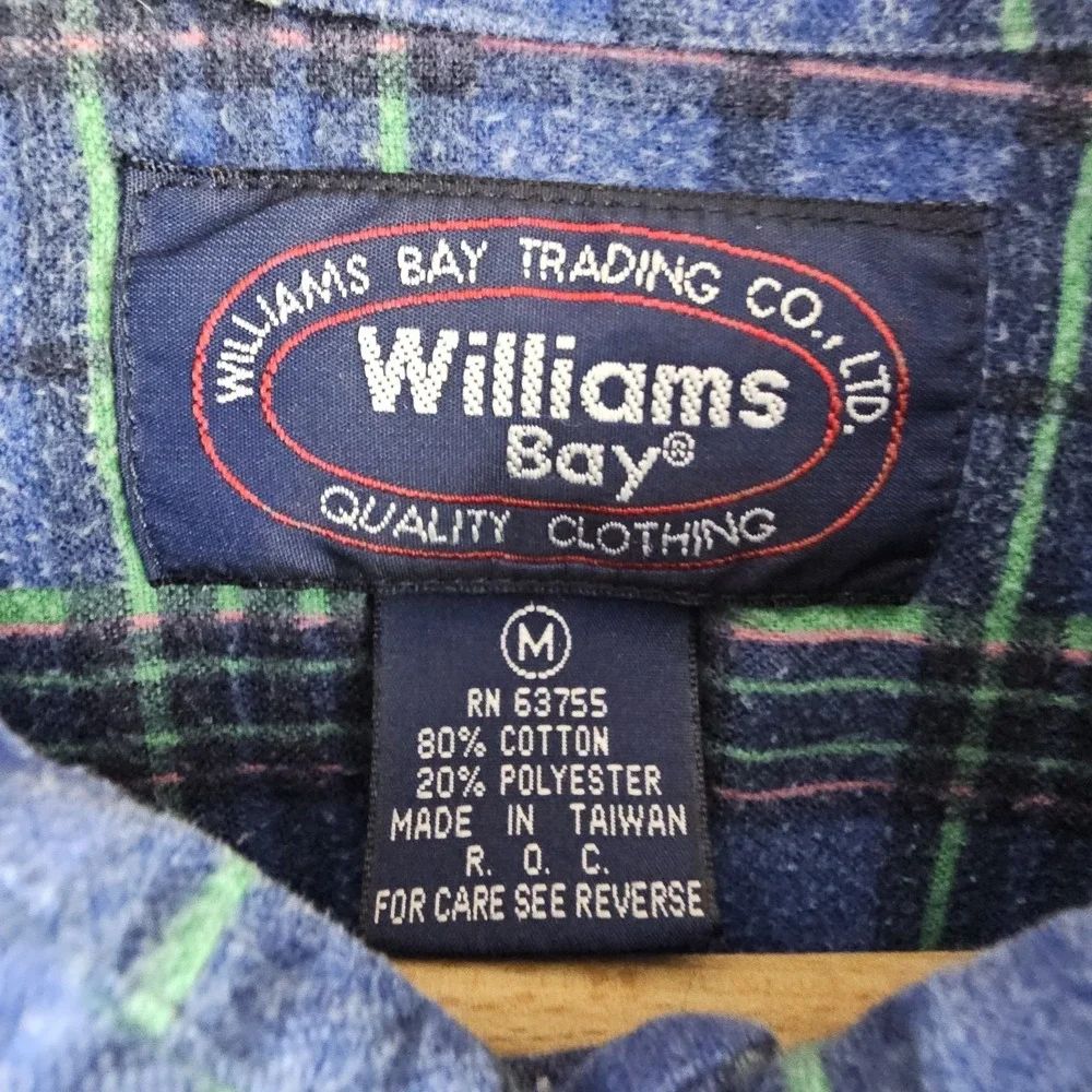 Vintage Williams Bay Pearl Snap Flannel Button Up Shirt Men's Medium Grunge Worn